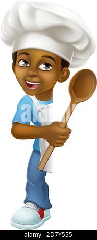 Black Boy Cartoon Child Chef Kid Sign Stock Vector