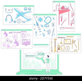 Job search thin line concept vector illustration Stock Vector