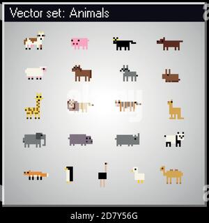 pixel animal retro icons Stock Vector