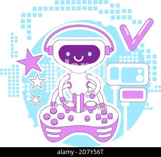 Video game bot thin line concept vector illustration Stock Vector