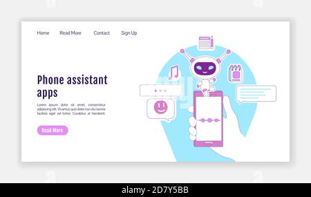 Phone assistant apps landing page flat silhouette vector template Stock Vector