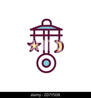 Baby crib carousel color line icon. Isolated vector element. Stock Vector