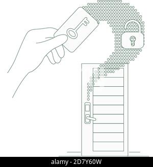 Plastic keycard work thin line concept vector illustration Stock Vector