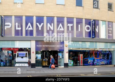 Shopfronts in Bristol city Centre. Playnation is family Entertainment Centre on The Horsefair in Bristol City Centre Stock Photo