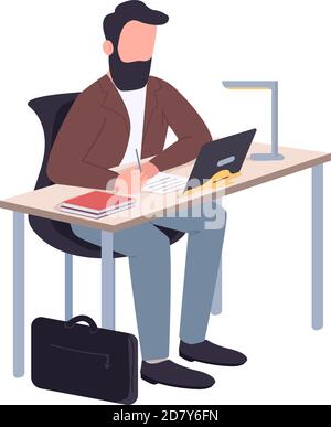 Man working at home flat color vector faceless character Stock Vector
