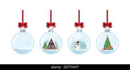 Christmas ball set with snow isolated on white background. Stock Vector