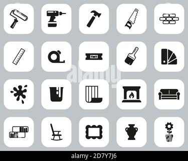 Home Decorating & Home Remodeling Icons Black & White Flat Design Set Big Stock Vector