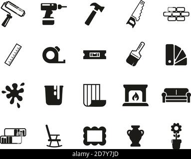 Home Decorating & Home Remodeling Icons Black & White Set Big Stock Vector