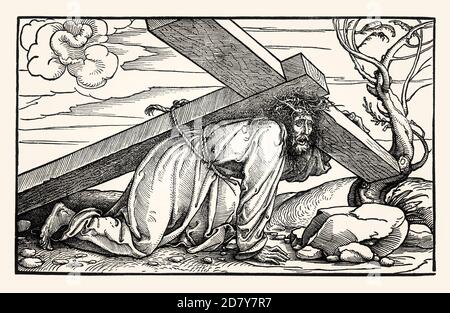 Christ and the Cross, woodcut by Hans Holbein the Younger, 16th century Stock Photo