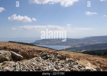 View from Mount Goat Fell to Brodick bay, Isle of Arran, Sotland, United Kingdom Stock Photo