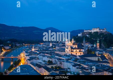 Austria, Salzburg, View of Hohensalzburg Castle above The Old City Stock Photo