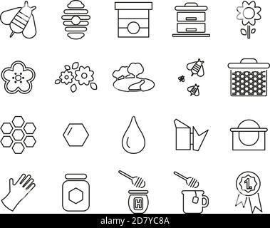 Honey Making & Bee Keeping Equipment Icons Black & White Thin Line Set Big Stock Vector