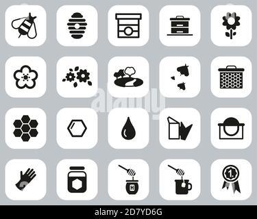 Honey Making & Bee Keeping Equipment Icons Black & White Flat Design Set Big Stock Vector
