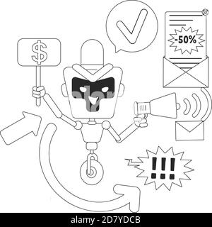 Spam bot thin line concept vector illustration Stock Vector