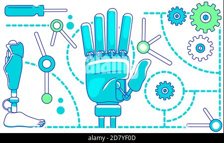 Prosthetics, bionics thin line concept vector illustration Stock Vector