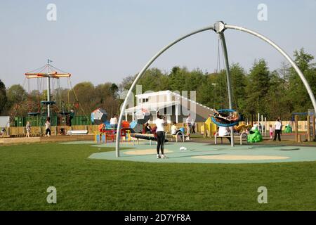 Eglington Country Park, Kilwinning, Irvine North Ayrshire, Scotland, The local council brand new play park within the grounds of Eglington Park Stock Photo