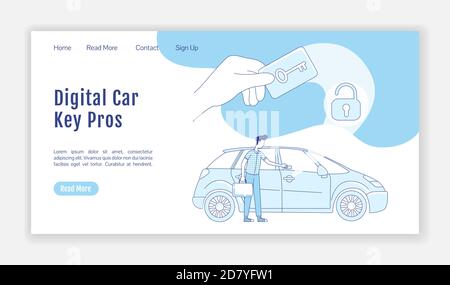 Digital car key landing page flat silhouette vector template Stock Vector