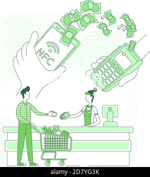 Mobile wallet, e-payment thin line concept vector illustration Stock Vector