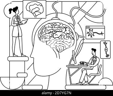 Neurological research thin line concept vector illustration Stock Vector