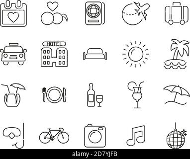 Honeymoon Trip Icons Black & White Thin Line Set Big Stock Vector