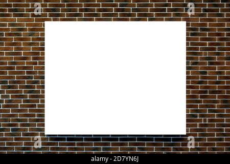 White mockup blank on brown brick wall background Stock Photo