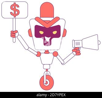 Funny robot with loudspeaker red linear object Stock Vector