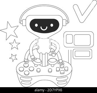 Video game bot thin line concept vector illustration Stock Vector