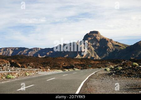 Road with mountain in sunset on Tenerife, one of the Canary Islands Stock Photo