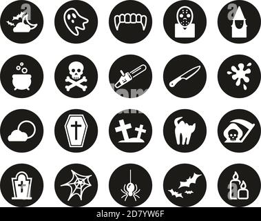 Horror Or Scary Icons White On Black Flat Design Circle Set Big Stock Vector