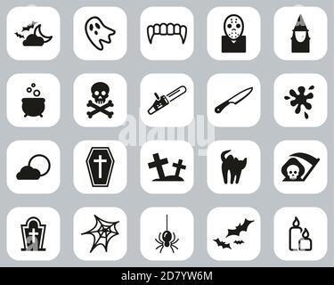 Horror Or Scary Icons Black & White Flat Design Set Big Stock Vector