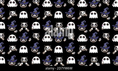 Grumpy cats in halloween costumes seamless pattern Stock Vector