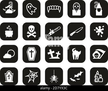 Horror Or Scary Icons White On Black Flat Design Set Big Stock Vector