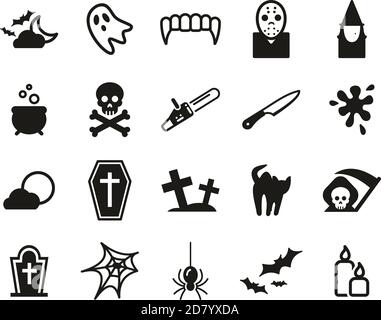 Horror Or Scary Icons Black & White Set Big Stock Vector
