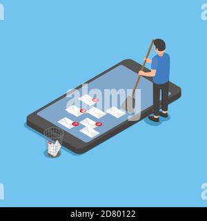 Cleaning the smartphone from spam. Stock Vector