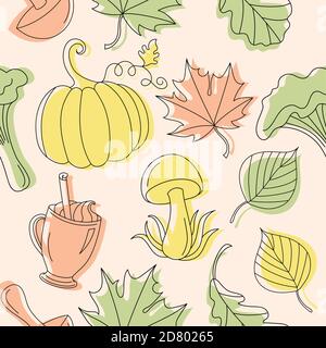 Autumn background in linear style with leaves. Stock Vector