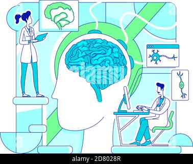 Brain study thin line concept vector illustration Stock Vector