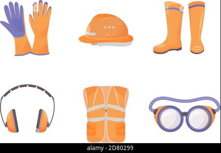 Worker personal protective equipment flat color vector objects set Stock Vector