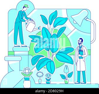 Organic fertilizer testing thin line concept vector illustration Stock Vector