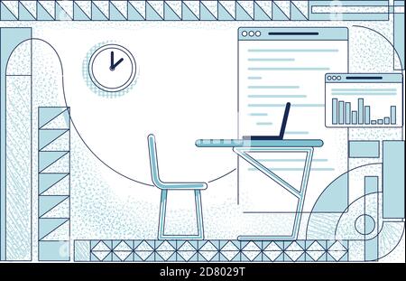 Modern office room interior outline vector illustration Stock Vector