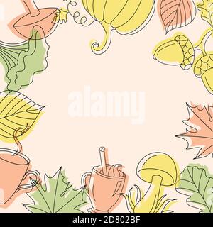 Autumn background in linear style with mushrooms. Stock Vector