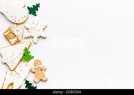 Christmas cookies with gingerbread men, top view, flat lay Stock Photo