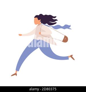 Running woman, office worker character in hurry, rush hour,  hasteing woman with handbag, oversleeping work day start Stock Vector