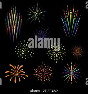 Festive fireworks vector illustration. Isolated on a black background Stock Vector
