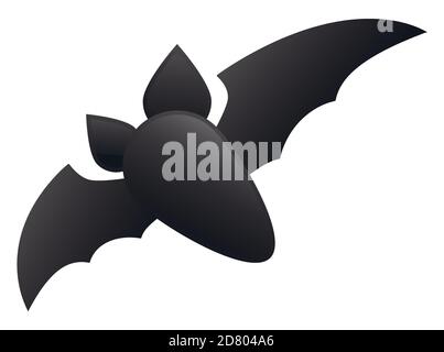 Isolated abstract dark bat shape flying with spread wings, isolated over white background. Stock Vector