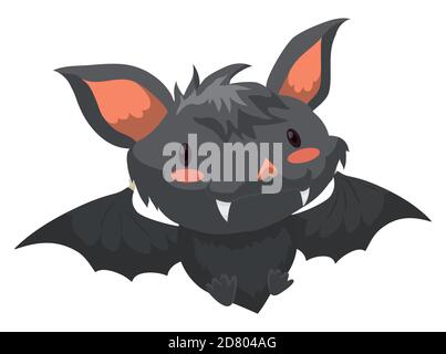 Cute baby bat with big head and spread wings, isolated over white background. Stock Vector