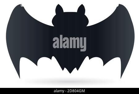 Dark bat silhouette with spread wings, isolated over white background. Stock Vector