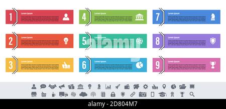 Infographic design business concept vector illustration with 9 steps or options or processes represent work flow or diagram or web button banner Stock Vector