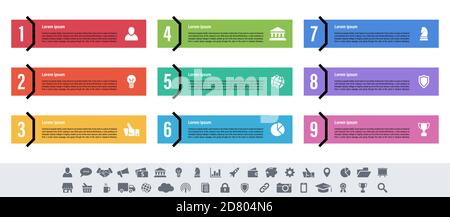 Infographic design business concept vector illustration with 9 steps or options or processes represent work flow or diagram or web button banner Stock Vector