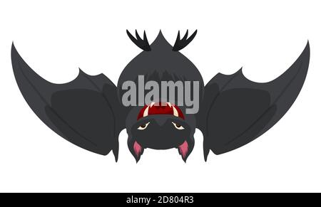 Hanged vampire bat with gray fur and spooky smile, isolated over white background. Stock Vector