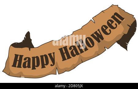 Ragged ribbon with Happy Halloween greeting inside of it, isolated over white background. Stock Vector